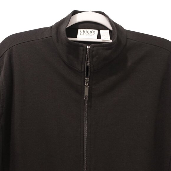 Chico's Design Full Zip Sweater Size 2 Black Tencel Blend Mock Neck Long Sleeve - Picture 2 of 11